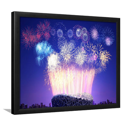 Stadium Fireworks in China, Stadium Canvas, Sport Art, Gift for him, Framed Art Print Wall Decor, Picture Framed