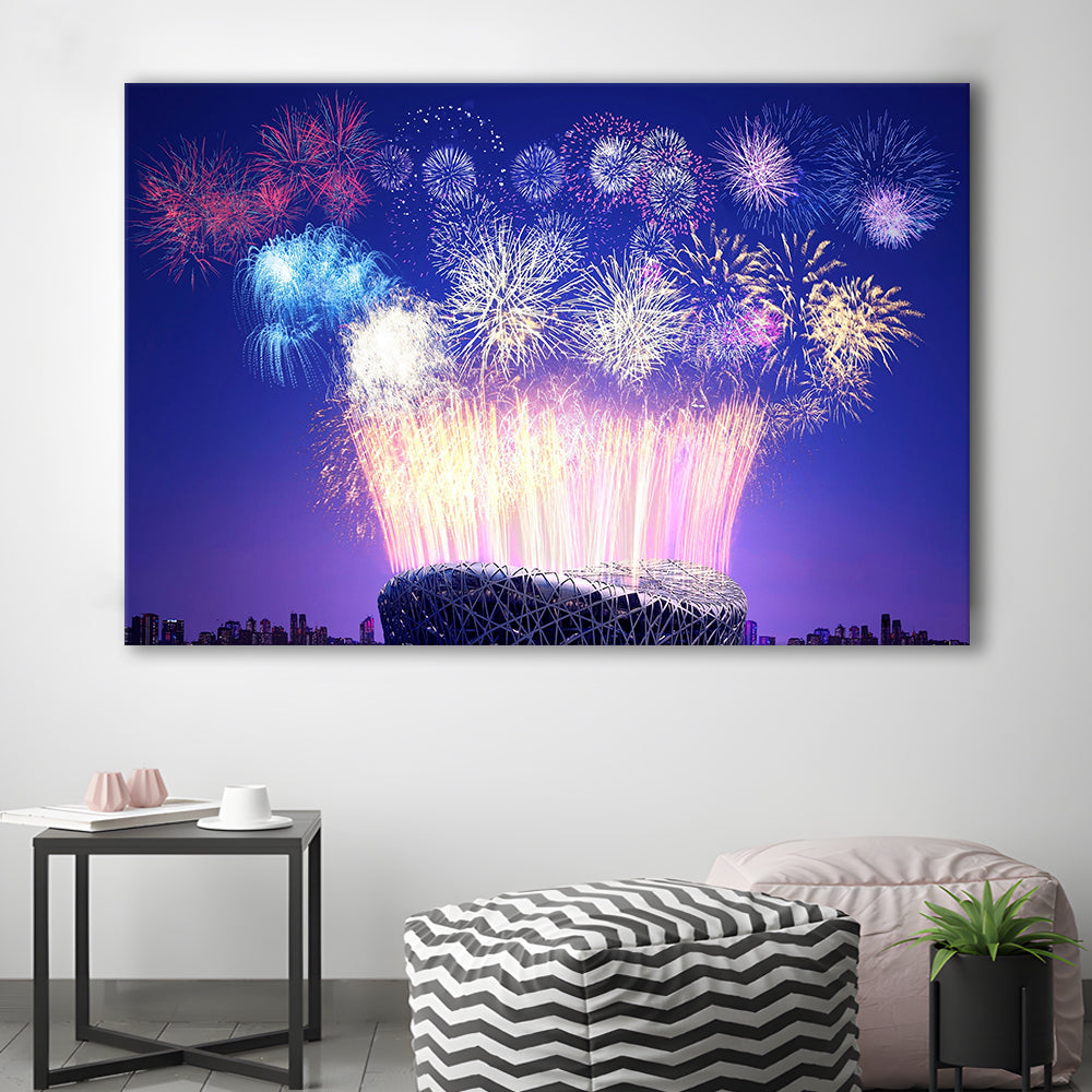 Stadium Fireworks in China, Stadium Canvas, Sport Art, Gift for him, Man Cave Decor, Art Print, Canvas Print Wall Art