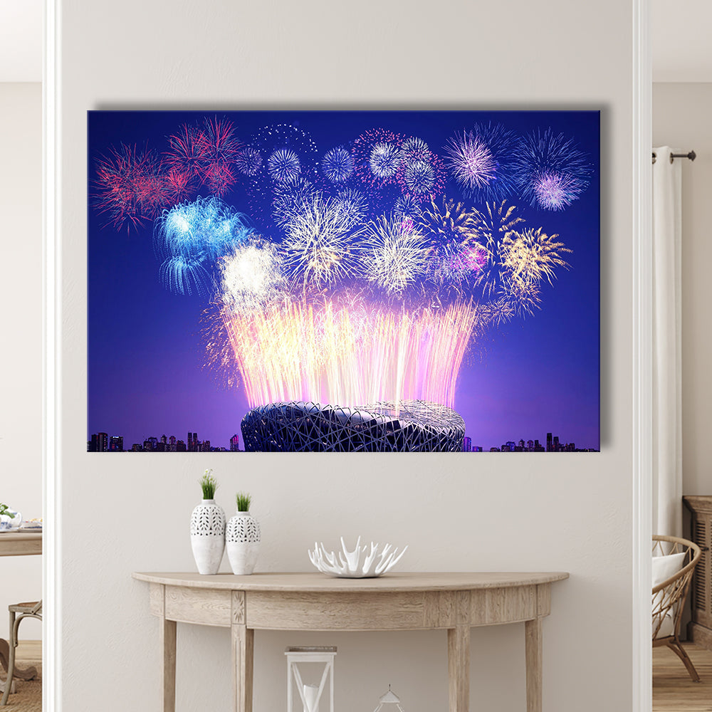 Stadium Fireworks in China, Stadium Canvas, Sport Art, Gift for him, Man Cave Decor, Art Print, Canvas Print Wall Art