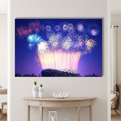 Stadium Fireworks in China, Stadium Canvas, Sport Art, Gift for him, Man Cave Decor, Art Print, Canvas Print Wall Art