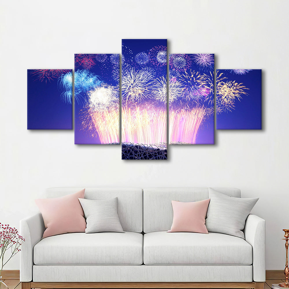 Stadium Fireworks in China, Stadium Canvas, Sport Art, Gift for him, 5 Panel, Large Canvas, Canvas Print Wall Art