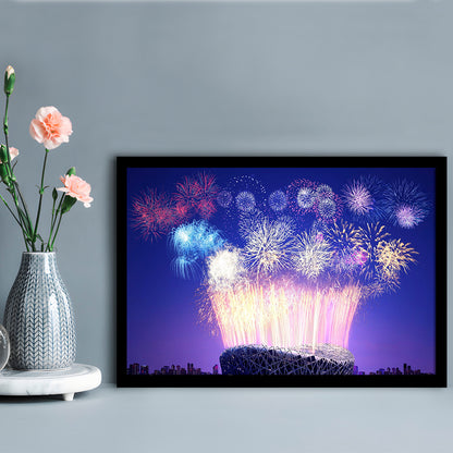 Stadium Fireworks in China, Stadium Canvas, Sport Art, Gift for him, Framed Art Print Wall Decor, Picture Framed