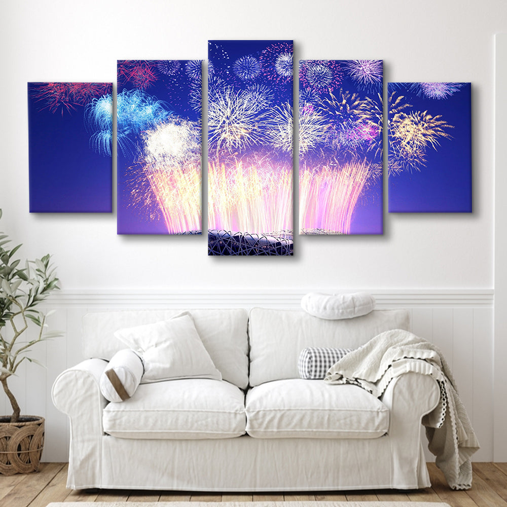 Stadium Fireworks in China, Stadium Canvas, Sport Art, Gift for him, 5 Panel, Large Canvas, Canvas Print Wall Art
