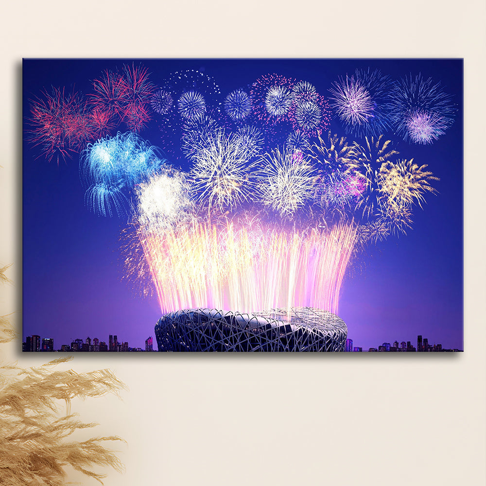 Stadium Fireworks in China, Stadium Canvas, Sport Art, Gift for him, Man Cave Decor, Art Print, Canvas Print Wall Art