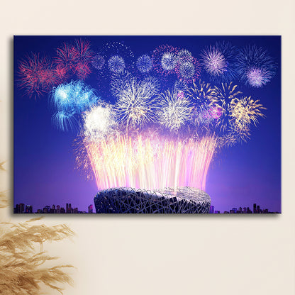 Stadium Fireworks in China, Stadium Canvas, Sport Art, Gift for him, Man Cave Decor, Art Print, Canvas Print Wall Art