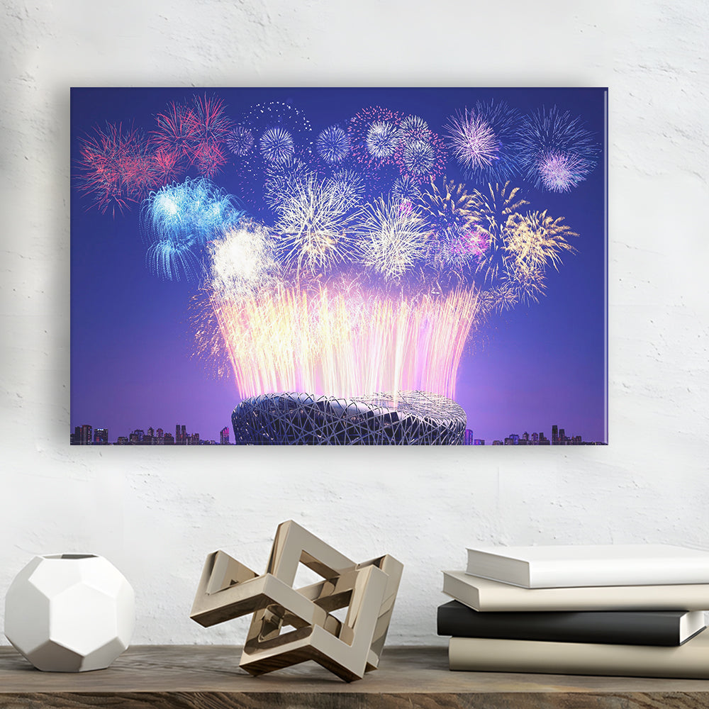 Stadium Fireworks in China, Stadium Canvas, Sport Art, Gift for him, Man Cave Decor, Art Print, Canvas Print Wall Art