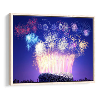 Stadium Fireworks in China, Stadium Canvas, Sport Art, Framed Canvas Print Wall Art, Floating Frame
