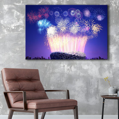 Stadium Fireworks in China, Stadium Canvas, Sport Art, Gift for him, Man Cave Decor, Art Print, Canvas Print Wall Art