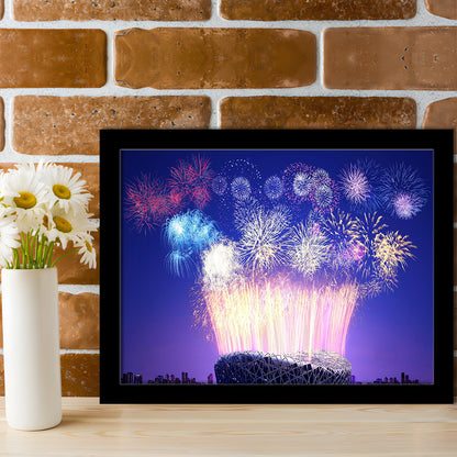 Stadium Fireworks in China, Stadium Canvas, Sport Art, Gift for him, Framed Art Print Wall Decor, Picture Framed