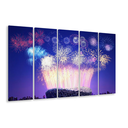 Stadium Fireworks in China, Stadium Canvas, Sport Art, 5 Panel B, Extra Large Canvas, Canvas Print Wall Art