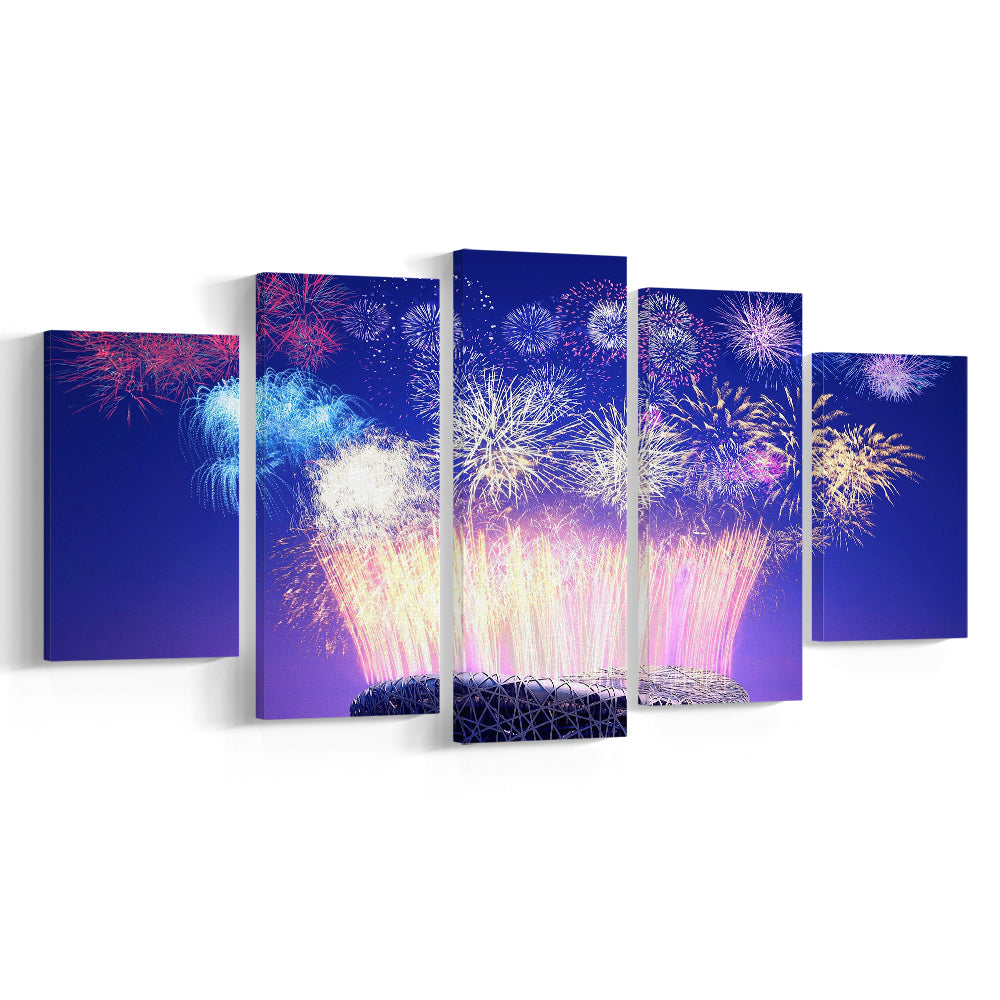 Stadium Fireworks in China, Stadium Canvas, Sport Art, Gift for him, 5 Panel, Large Canvas, Canvas Print Wall Art