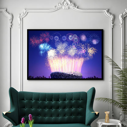 Stadium Fireworks in China, Stadium Canvas, Sport Art, Gift for him, Framed Art Print Wall Decor, Picture Framed