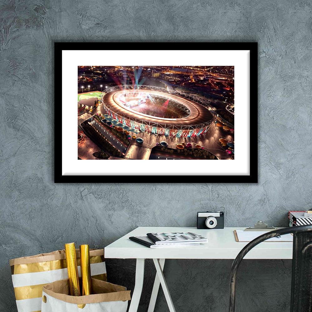 Stadium in London Olympics, Stadium Canvas, Sport Art, Gift for him, White Border Framed Art Print Wall Decor