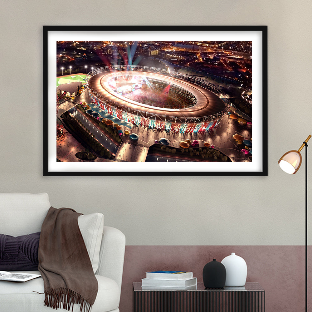 Stadium in London Olympics, Stadium Canvas, Sport Art, Gift for him, White Border Framed Art Print Wall Decor