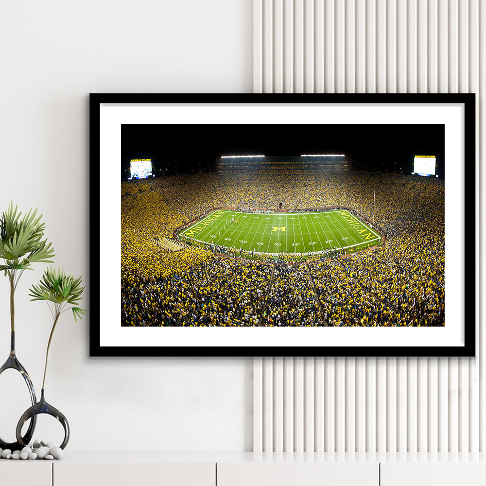 Stadium in Michigan, Stadium Canvas, Sport Art, Gift for him, White Border Framed Art Print Wall Decor