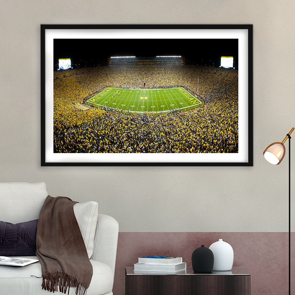 Stadium in Michigan, Stadium Canvas, Sport Art, Gift for him, White Border Framed Art Print Wall Decor