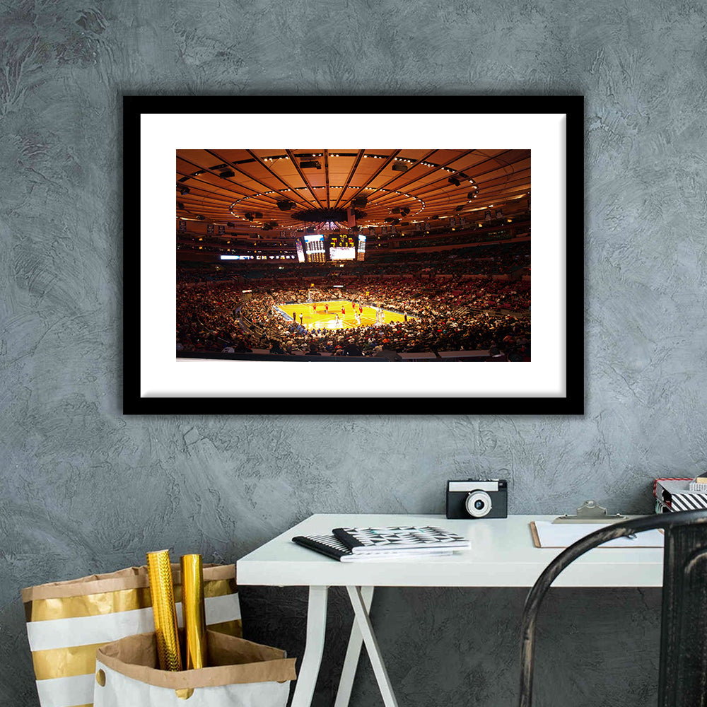Stadium in New York Madison Garden, Stadium Canvas, Sport Art, Gift for him, White Border Framed Art Print Wall Decor