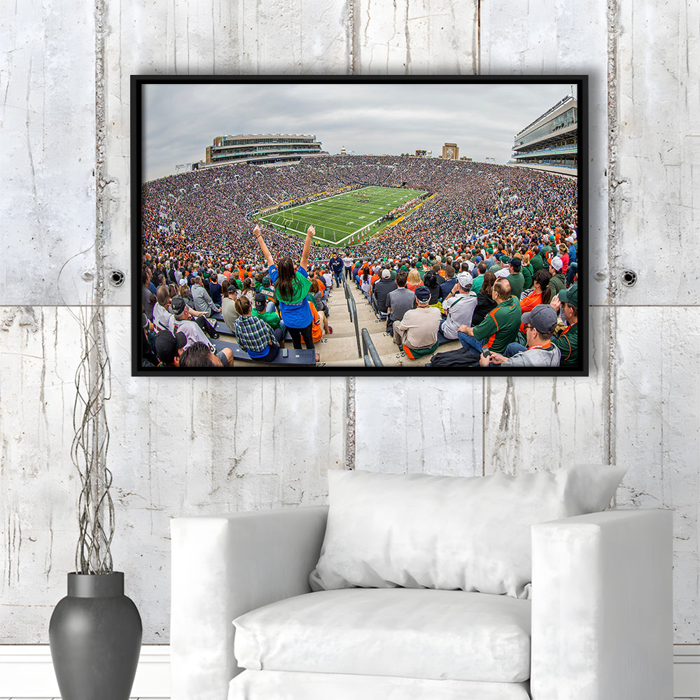 Stadium in Notre Dame, Stadium Canvas, Sport Art, Framed Canvas Print Wall Art, Floating Frame