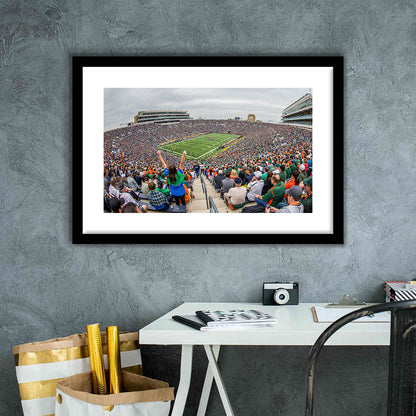 Stadium in Notre Dame, Stadium Canvas, Sport Art, Gift for him, White Border Framed Art Print Wall Decor
