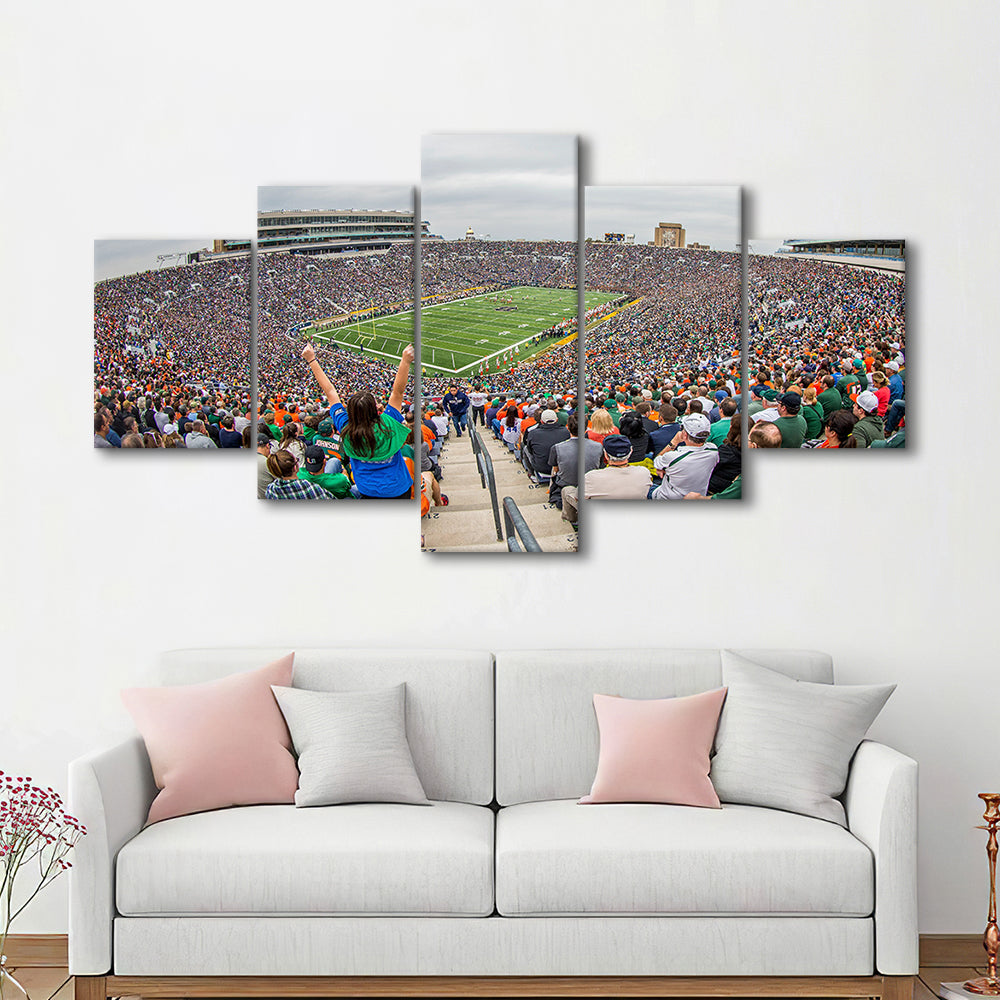 Stadium in Notre Dame, Stadium Canvas, Sport Art, Gift for him, 5 Panel, Large Canvas, Canvas Print Wall Art