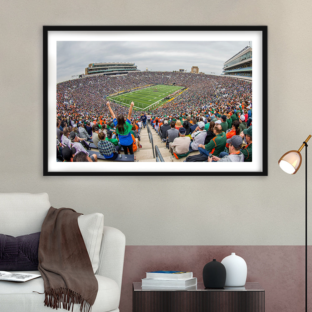 Stadium in Notre Dame, Stadium Canvas, Sport Art, Gift for him, White Border Framed Art Print Wall Decor