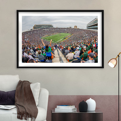 Stadium in Notre Dame, Stadium Canvas, Sport Art, Gift for him, White Border Framed Art Print Wall Decor
