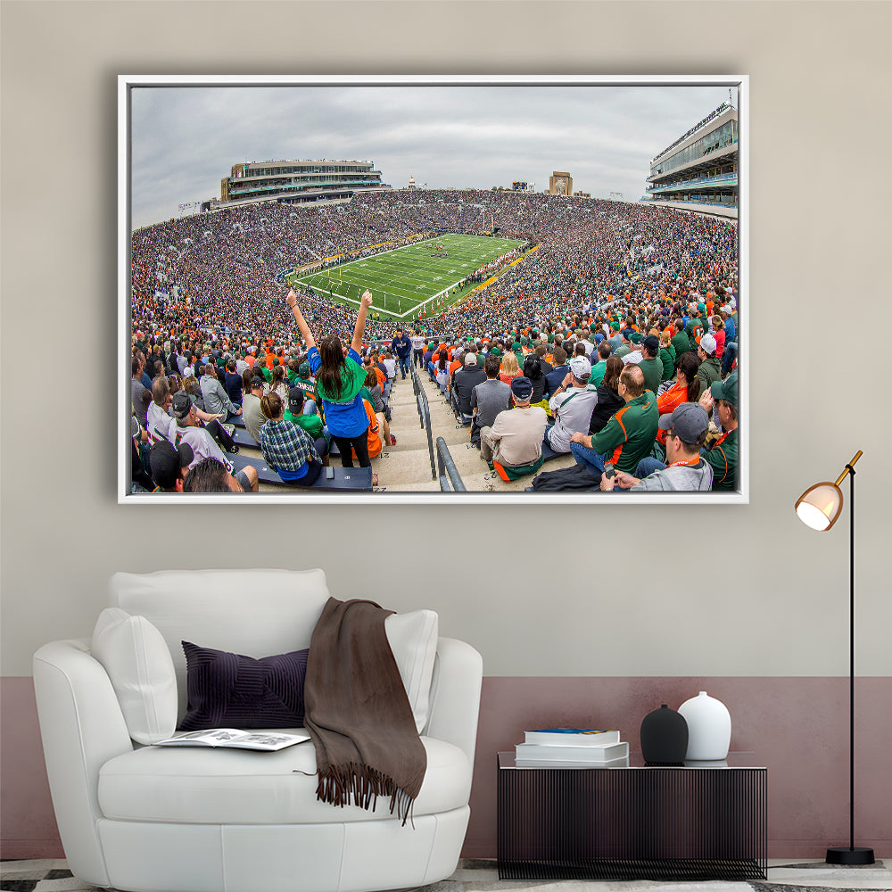 Stadium in Notre Dame, Stadium Canvas, Sport Art, Framed Canvas Print Wall Art, Floating Frame
