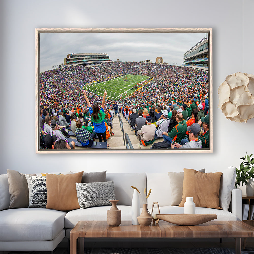 Stadium in Notre Dame, Stadium Canvas, Sport Art, Framed Canvas Print Wall Art, Floating Frame
