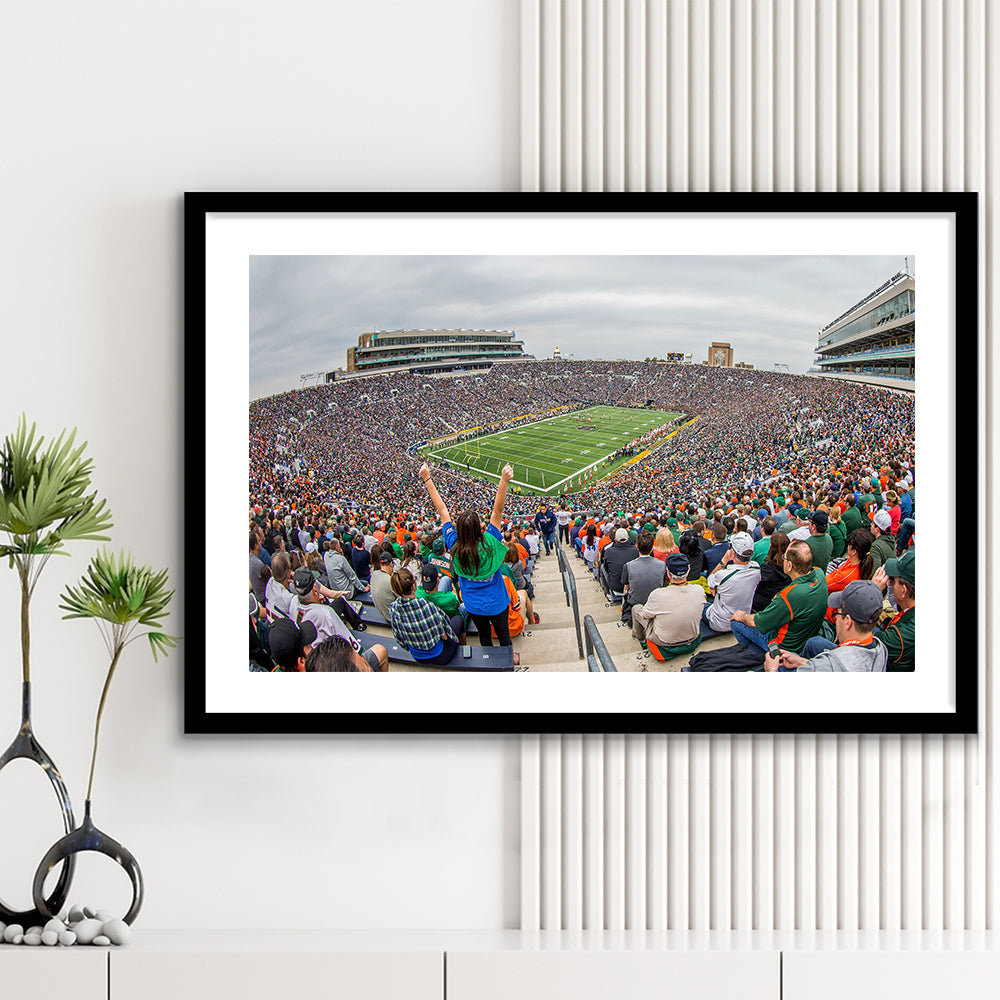 Stadium in Notre Dame, Stadium Canvas, Sport Art, Gift for him, White Border Framed Art Print Wall Decor