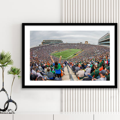Stadium in Notre Dame, Stadium Canvas, Sport Art, Gift for him, White Border Framed Art Print Wall Decor