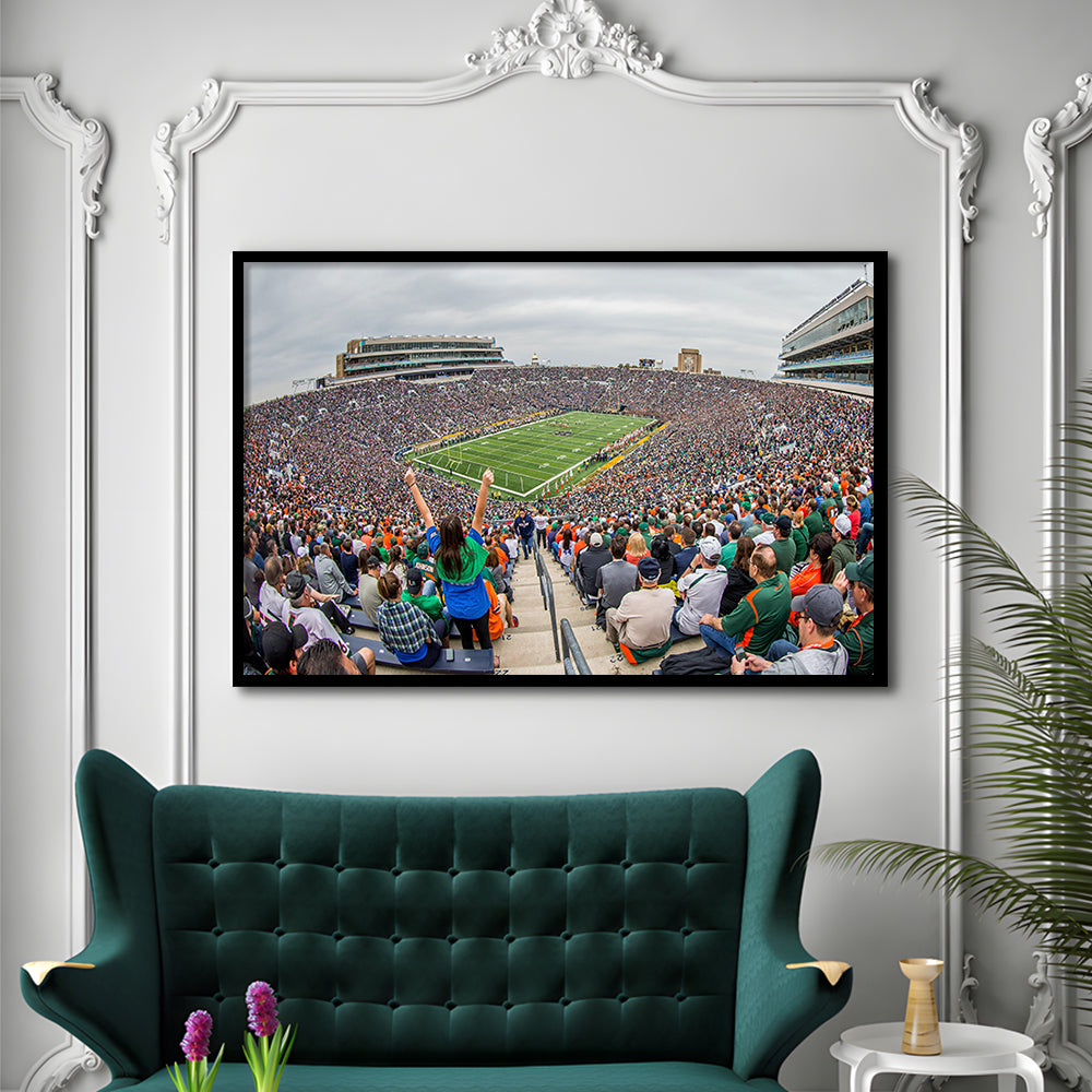 Stadium in Notre Dame, Stadium Canvas, Sport Art, Gift for him, Framed Art Print Wall Decor, Picture Framed