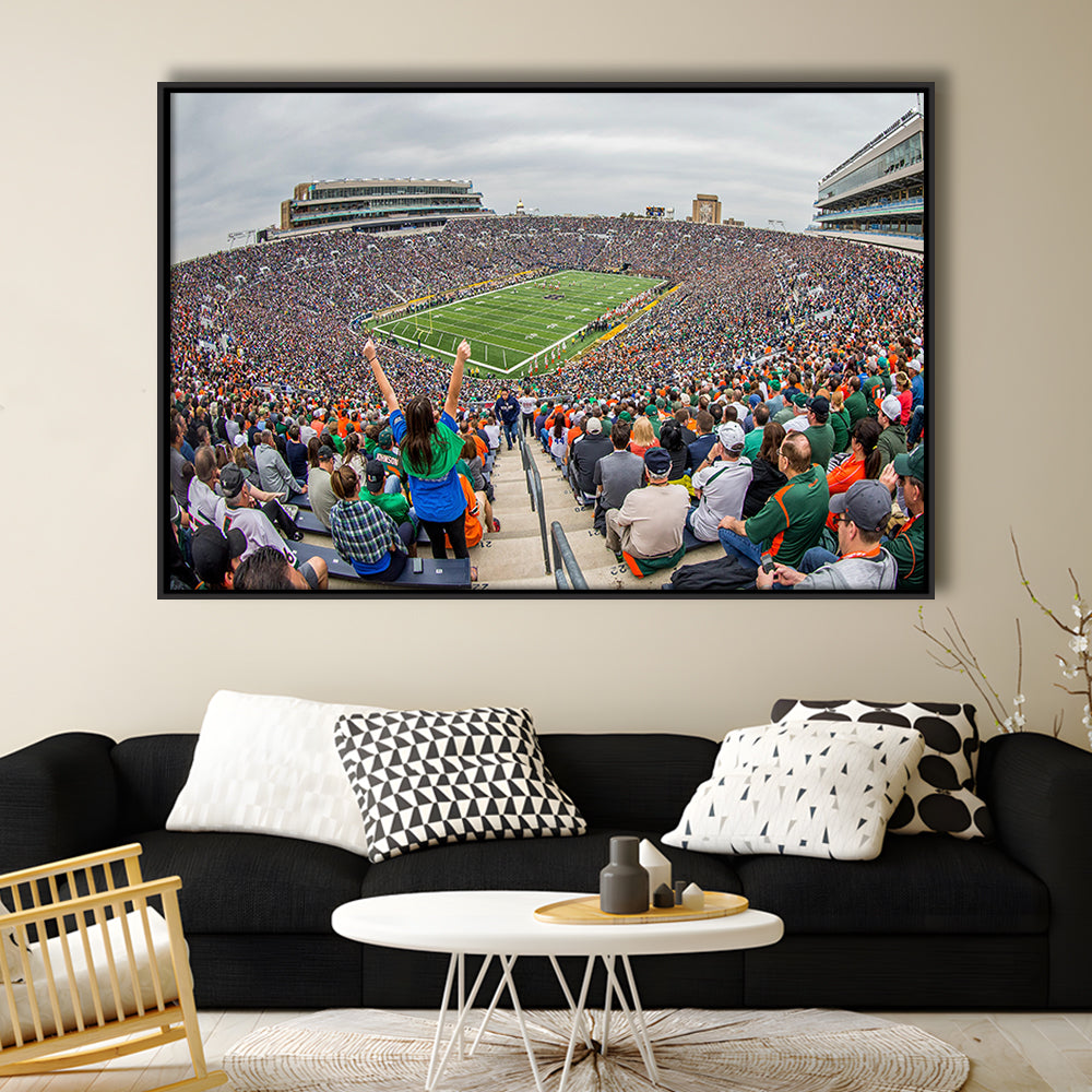 Stadium in Notre Dame, Stadium Canvas, Sport Art, Framed Canvas Print Wall Art, Floating Frame