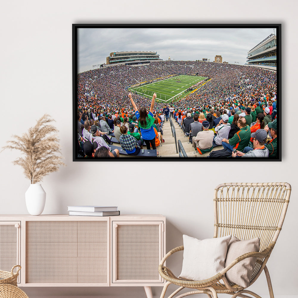 Stadium in Notre Dame, Stadium Canvas, Sport Art, Framed Canvas Print Wall Art, Floating Frame