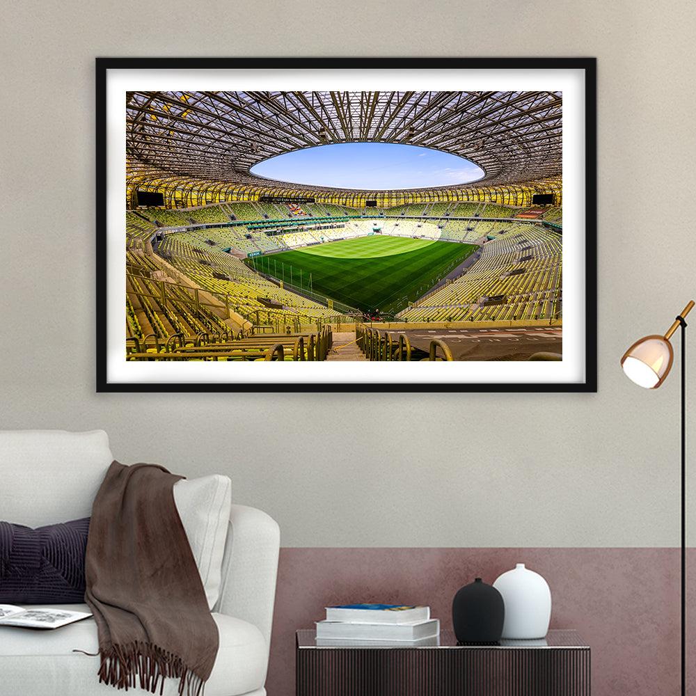 Stadoin Energa, Stadium Canvas, Sport Art, Gift for him, White Border Framed Art Print Wall Decor