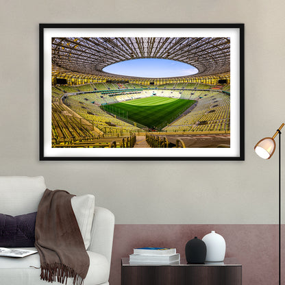 Stadoin Energa, Stadium Canvas, Sport Art, Gift for him, White Border Framed Art Print Wall Decor