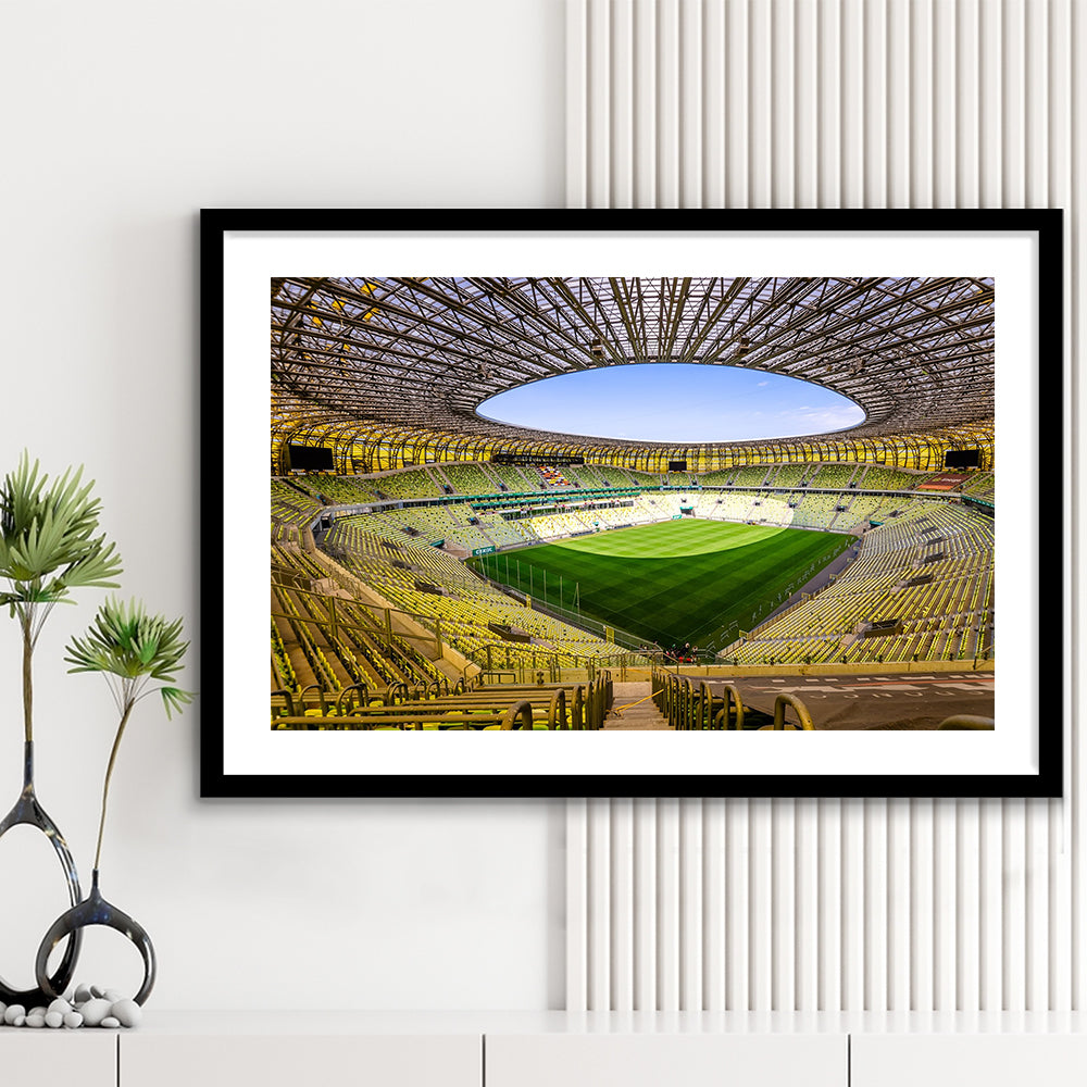 Stadoin Energa, Stadium Canvas, Sport Art, Gift for him, White Border Framed Art Print Wall Decor
