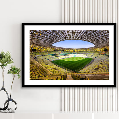 Stadoin Energa, Stadium Canvas, Sport Art, Gift for him, White Border Framed Art Print Wall Decor