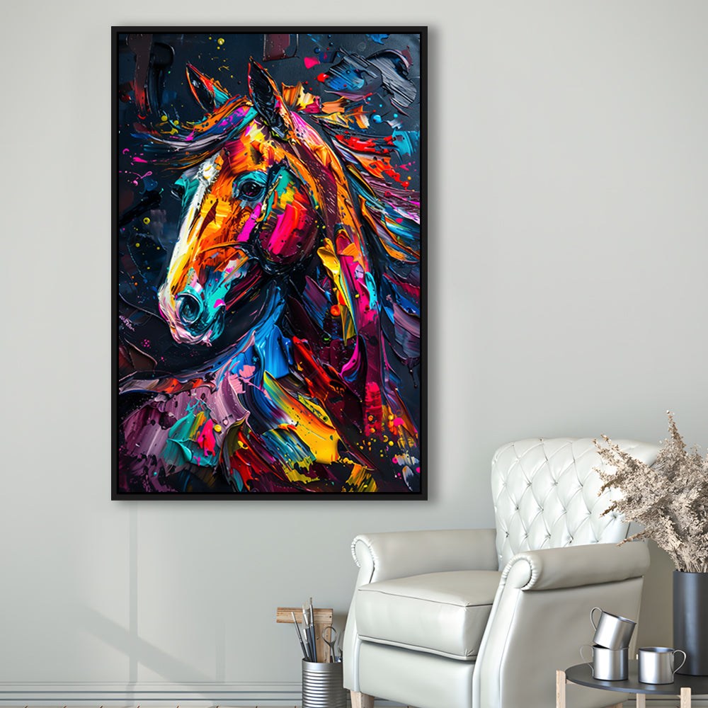 Stallion Portrait, Horse Art Painting, Floating Framed Canvas Art Print,, Framed Canvas Prints Wall Art