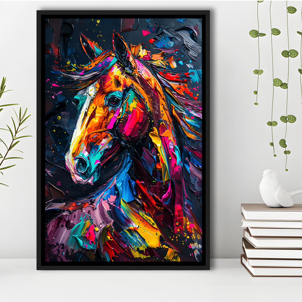 Stallion Portrait, Horse Art Painting, Floating Framed Canvas Art Print,, Framed Canvas Prints Wall Art