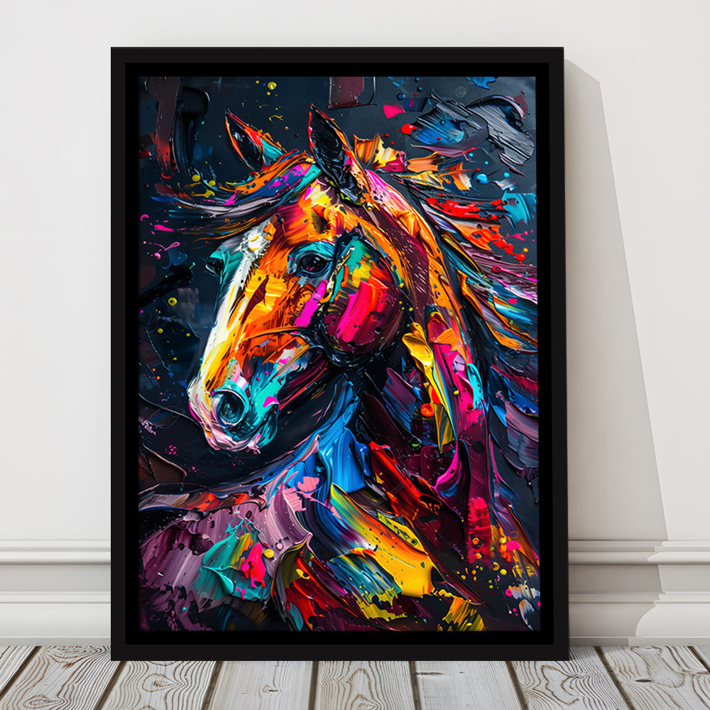 Stallion Portrait, Horse Art Painting, Floating Framed Canvas Art Print,, Framed Canvas Prints Wall Art