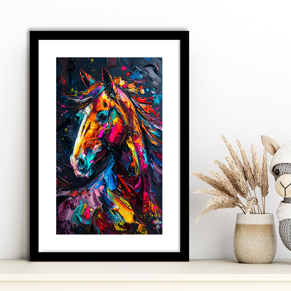 Stallion Portrait, Horse Art Painting, Framed Picture Print, Framed Art Prints White Border Wall Decor