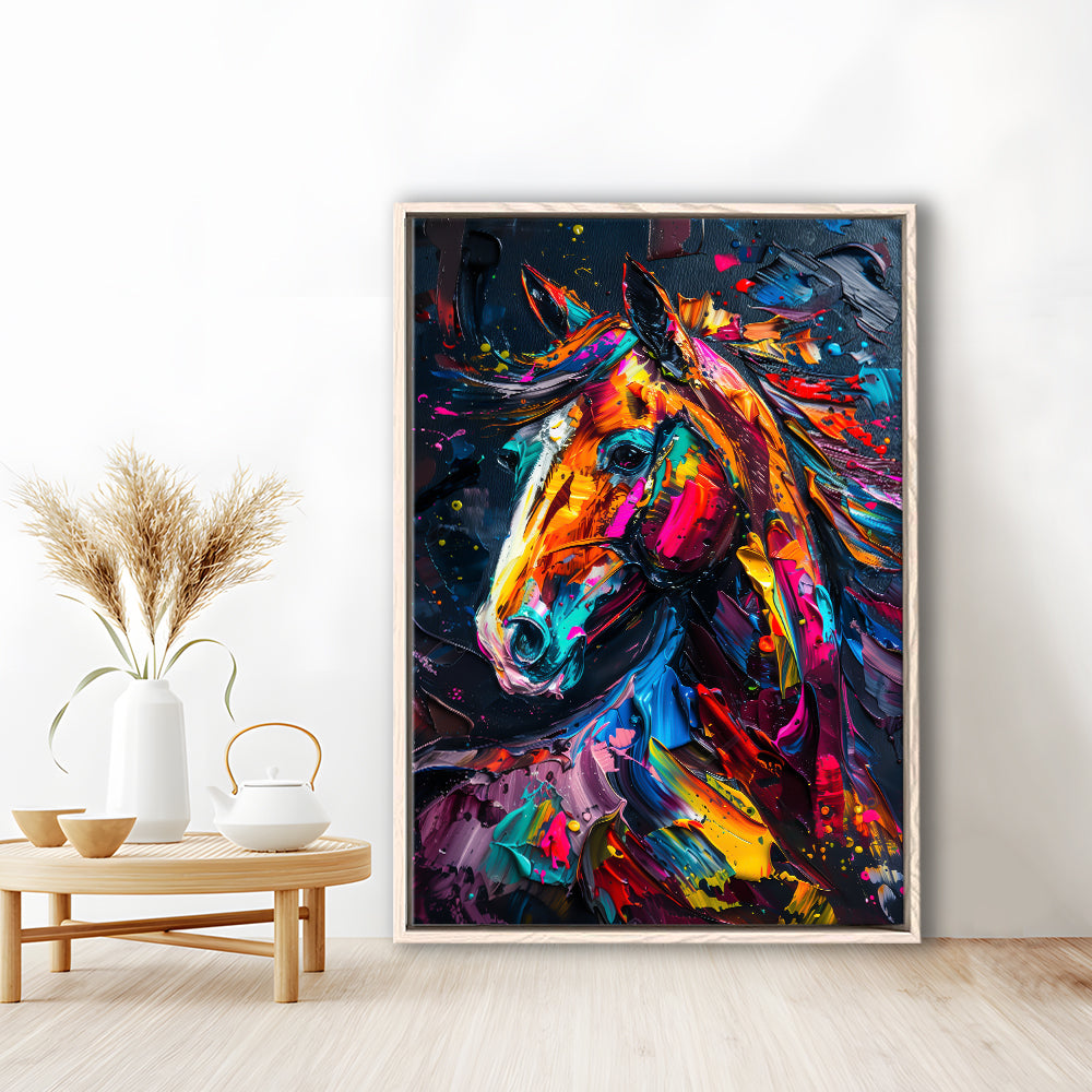 Stallion Portrait, Horse Art Painting, Floating Framed Canvas Art Print,, Framed Canvas Prints Wall Art