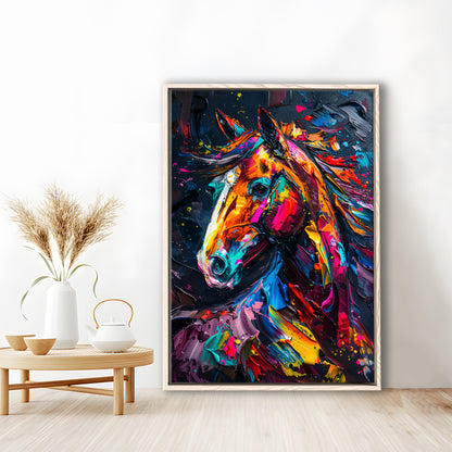 Stallion Portrait, Horse Art Painting, Floating Framed Canvas Art Print,, Framed Canvas Prints Wall Art