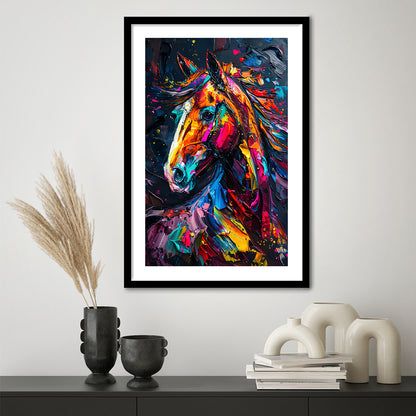 Stallion Portrait, Horse Art Painting, Framed Picture Print, Framed Art Prints White Border Wall Decor