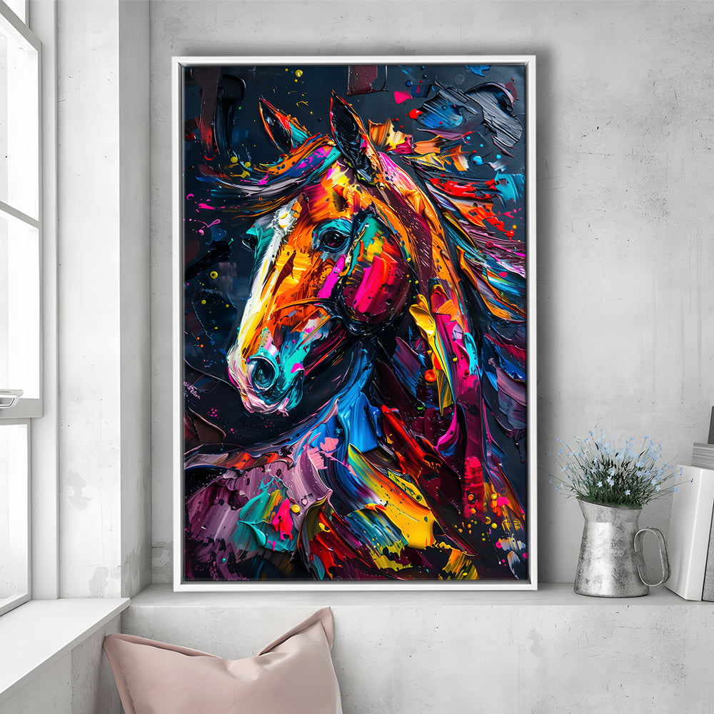 Stallion Portrait, Horse Art Painting, Floating Framed Canvas Art Print,, Framed Canvas Prints Wall Art