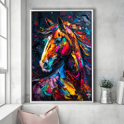 Stallion Portrait, Horse Art Painting, Floating Framed Canvas Art Print,, Framed Canvas Prints Wall Art