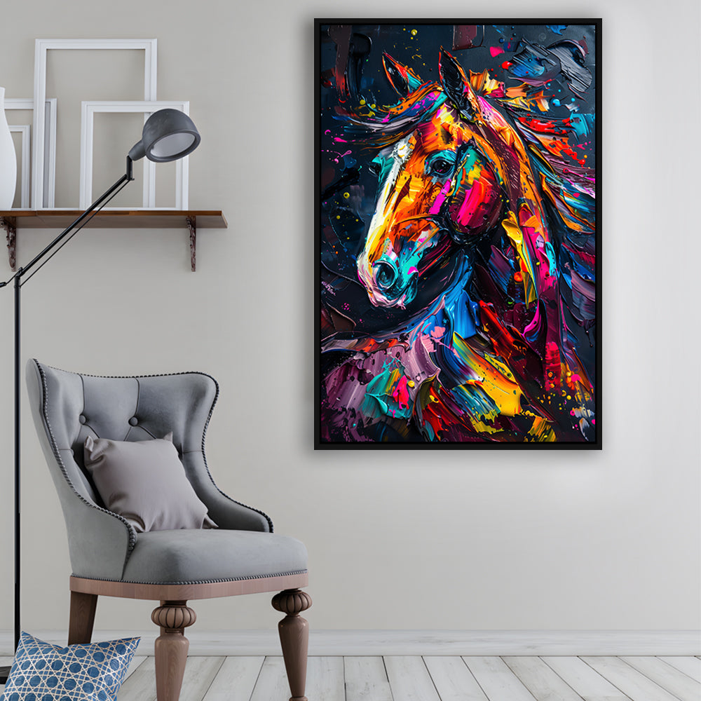 Stallion Portrait, Horse Art Painting, Floating Framed Canvas Art Print,, Framed Canvas Prints Wall Art