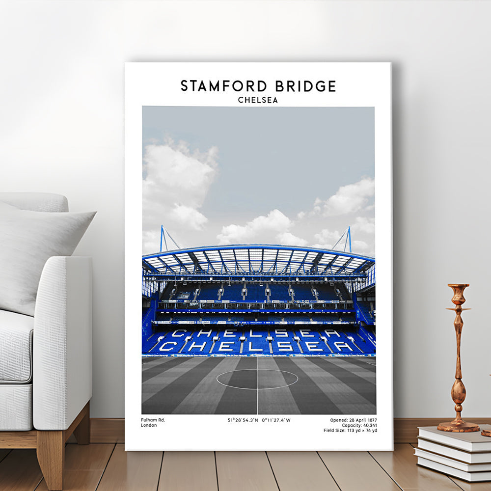 Stamford Bridge Football Stadium Print, Chelsea Stadium Wall Art, Fans Gifts, Canvas Prints Wall Art, Man Cave Decor