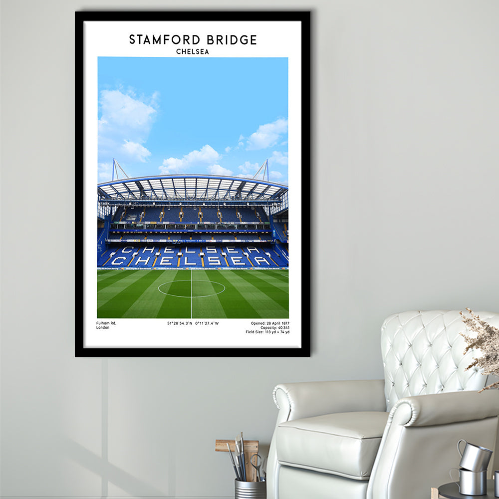 Stamford Bridge Football Stadium Print, Chelsea Stadium Wall Art For Fans, Framed Art Prints Wall Decor
