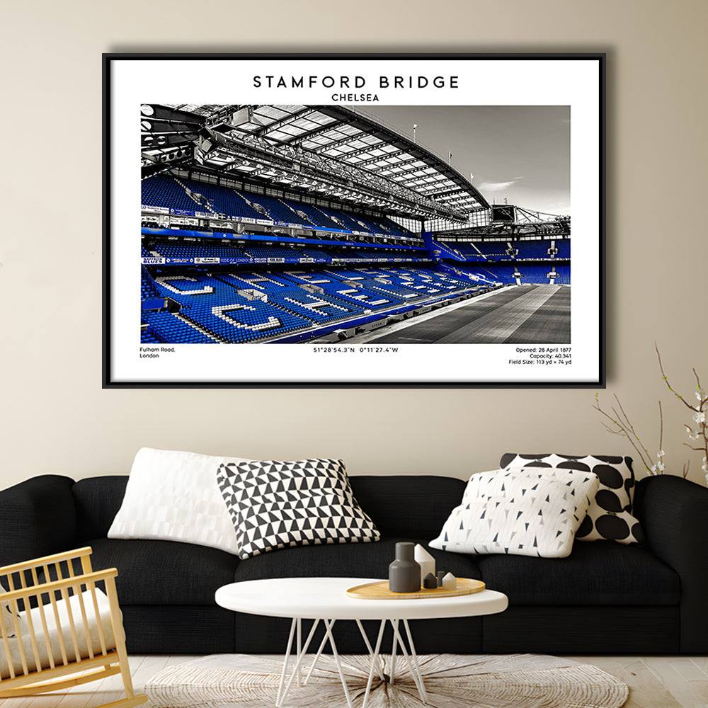 Stamford Bridge, Chelsea Stadium Wall Art Print, Premier League Fans, Framed Canvas Print Wall Art